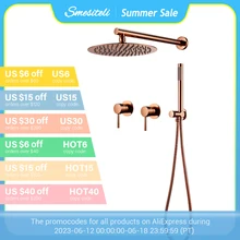 Rainfall Shower Set Rose Gold Wall Mounted Bathroom Shower Mixer Brass Faucet Hot Cold Water Mixer Tap With Head 8/10/12 Inch