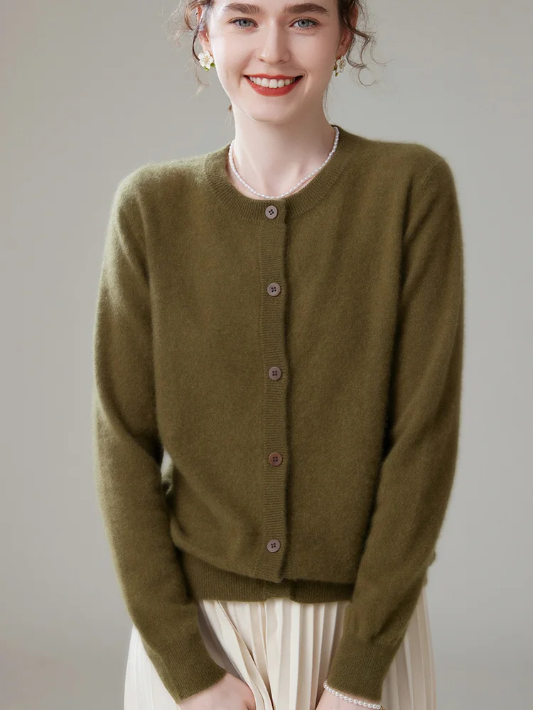 Женский кашемировый кардиган Devin тонкий свитер с круглым вырезом и длинным