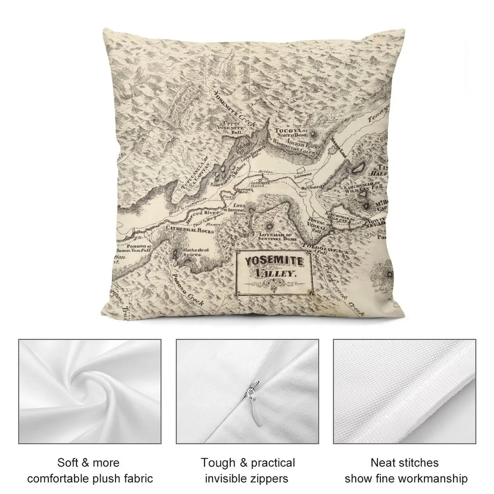Винтажная карта Йосемитовой долины (1879) декоративная подушка для девочек в стиле
