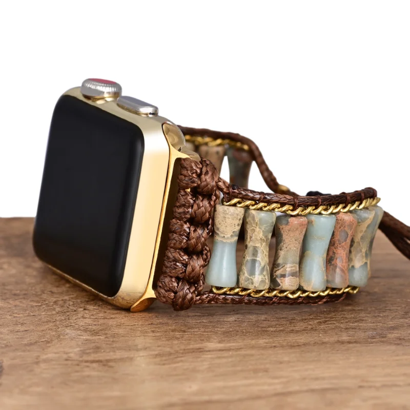 

Boho Bamboo Knot Watch Strap 38mm 41mm 42mm 45mm Luxury Chakra Strap Jewelry Women Belt Stone Watch Band for Iwatch Series