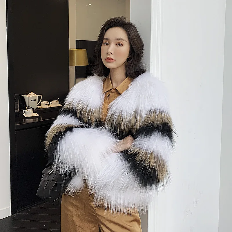 Женская меховая куртка с длинным рукавом Тканое пальто из натурального меха