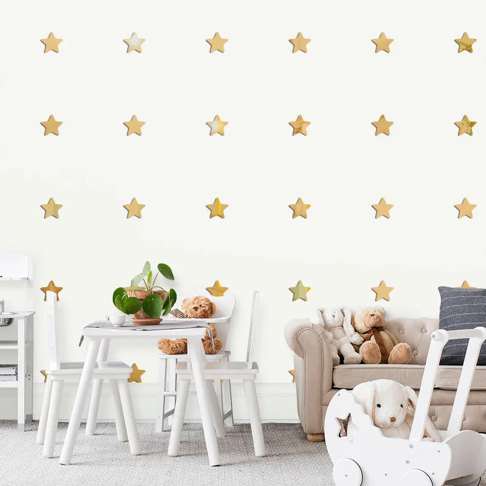 

100 Pcs Acrylic Five-pointed Star Mirror Stickers Wall Sticker Babyroom Bedroom Living Room Home Decoration Accessories