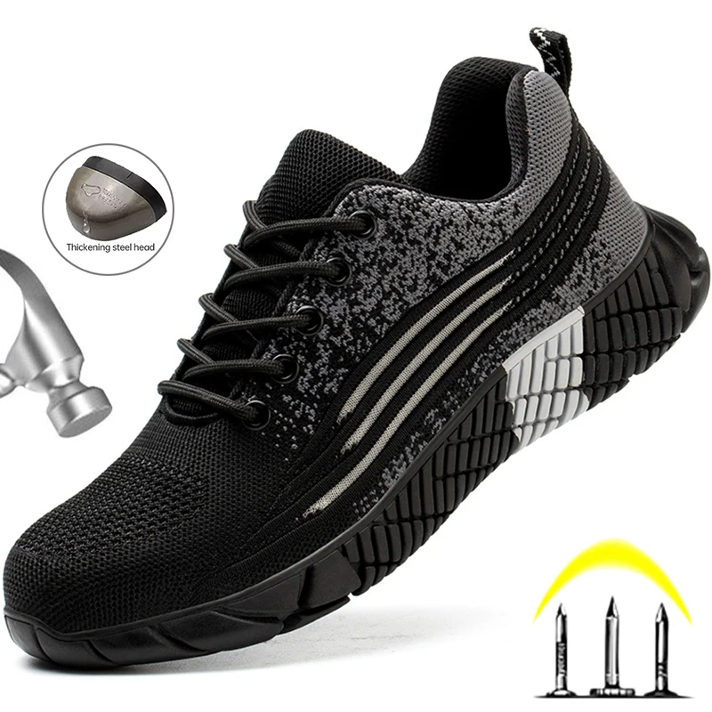 

Рабочие ботинки для мужчин и женщин, мужские рабочие кроссовки, дышащая неразрушаемая защитная обувь, Рабочая защитная обувь со стальным но...