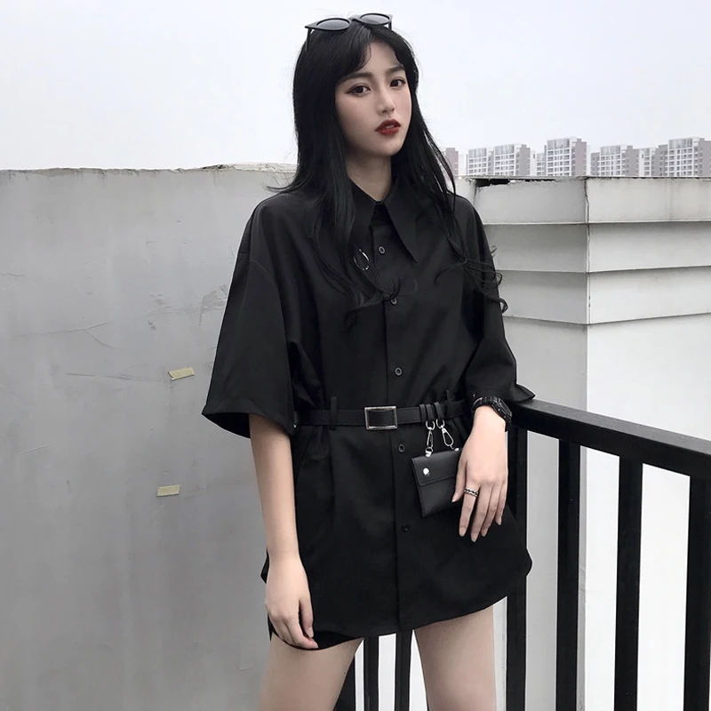Woherb 2024 Корейская свободная длинная рубашка женский летний топ черная блузка в