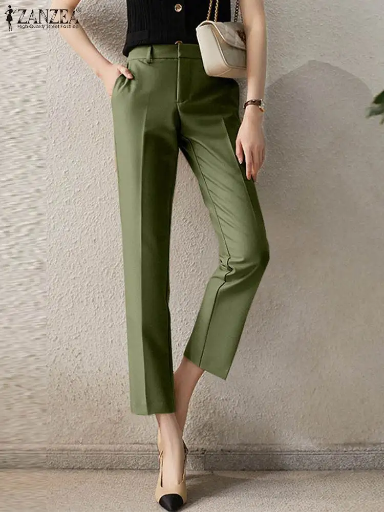 

Women Pencil Pants ZANZEA 2022 Fashion Solid Trousers High Waist Long Pantalon Palazzo Female OL Style Casual Turnip Oversized