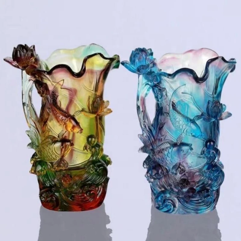 

Liuli Crystal Colored Crafts Fish Vase For Home Decoration