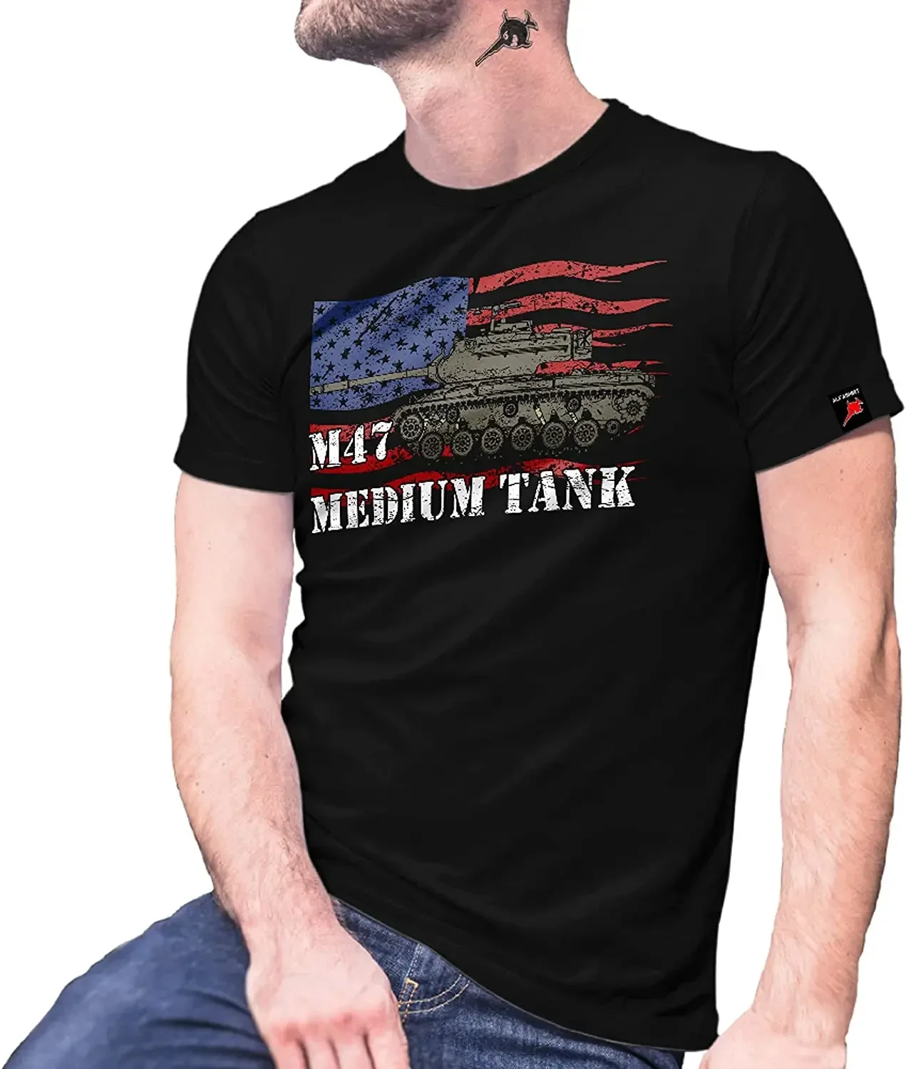 Футболка среднего размера M47 Patton армии США времен Второй мировой войны 100% хлопок