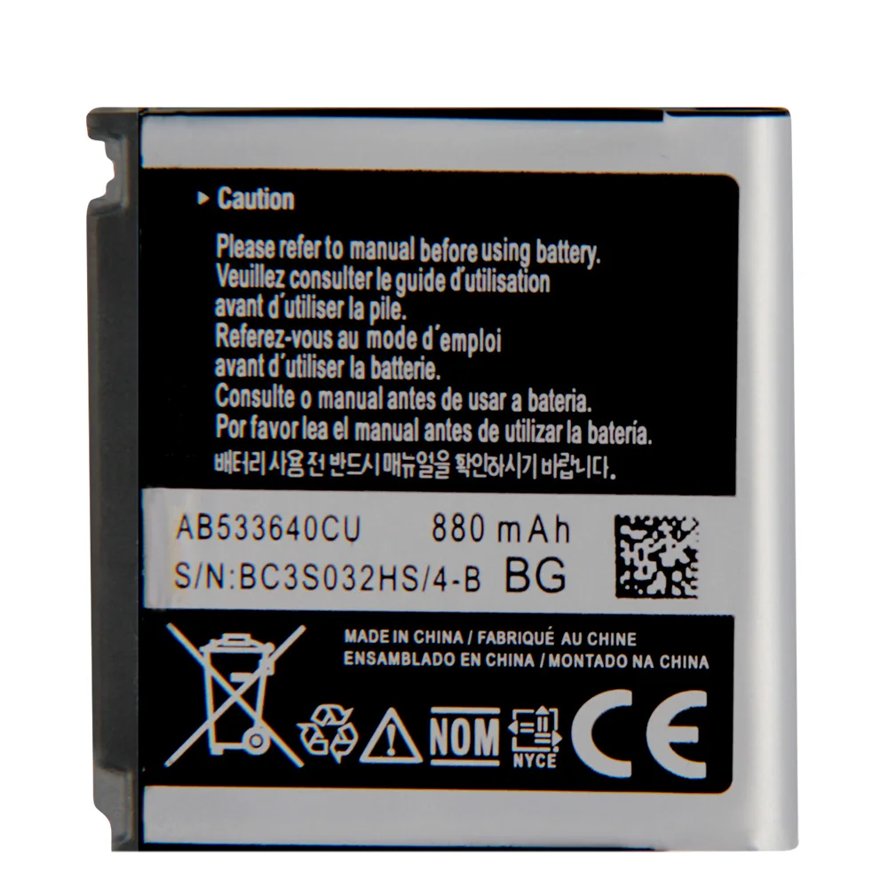 

Replacement Phone Battery AB533640CC For Samsung C3110 G400 G500 F469 F268 G600 G608 J638 F330 F338 GT-S3600i 880mAh
