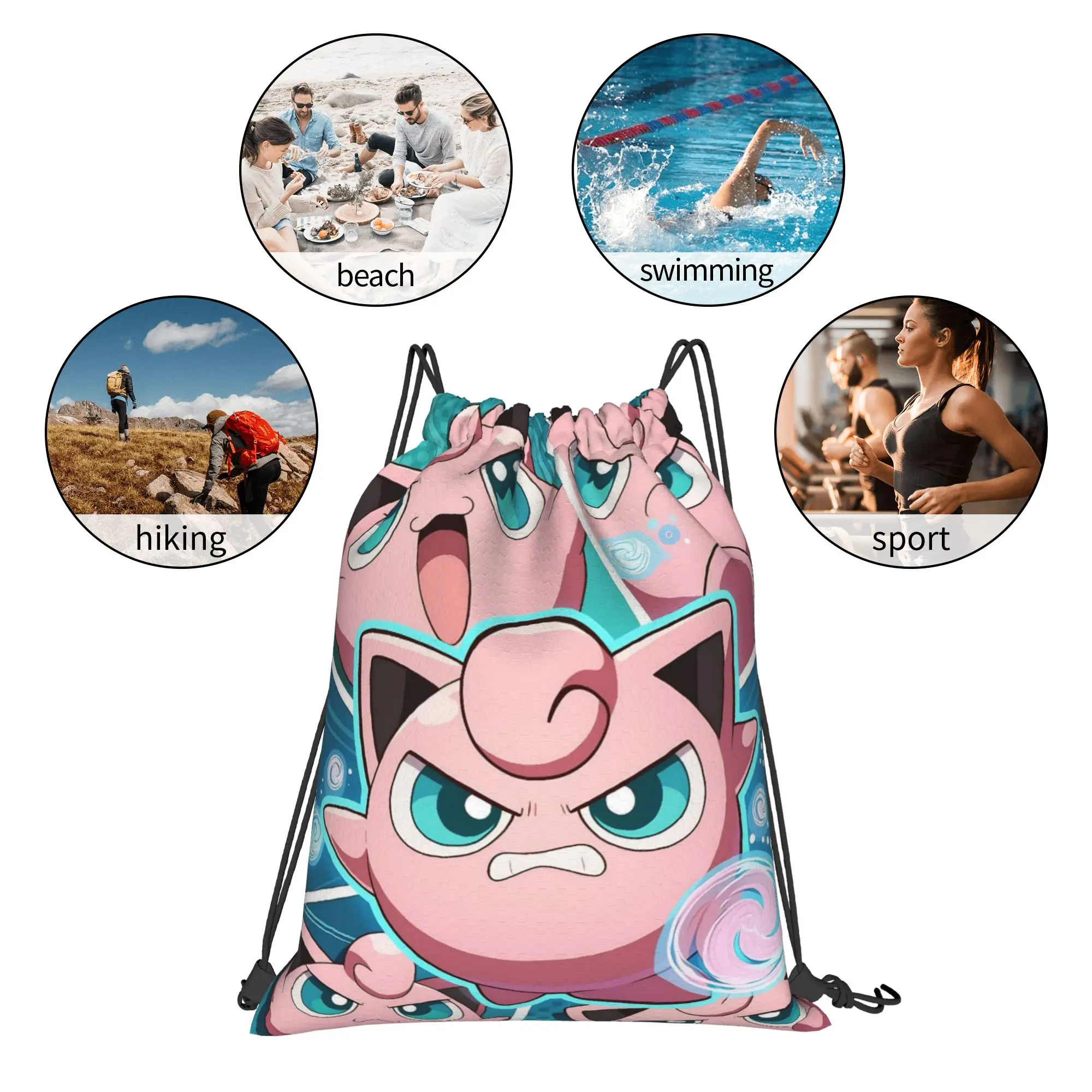 Фото Розовый рюкзак-мешок Jigglypuffs Kawaii на шнурке, спортивная сумка, водонепроницаемый, для велоспорта, 36 см (Ш) x 43 см (В) №5