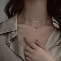 fashion trendy chain sterling pendant pure double moon 925 silver jewelry necklace