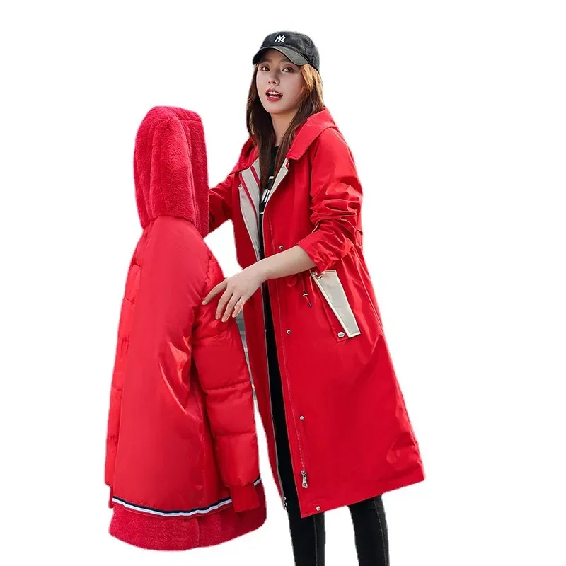 New2022 down parka women inner liner overcome color women's middle and long winter thickened waist cotton jacket