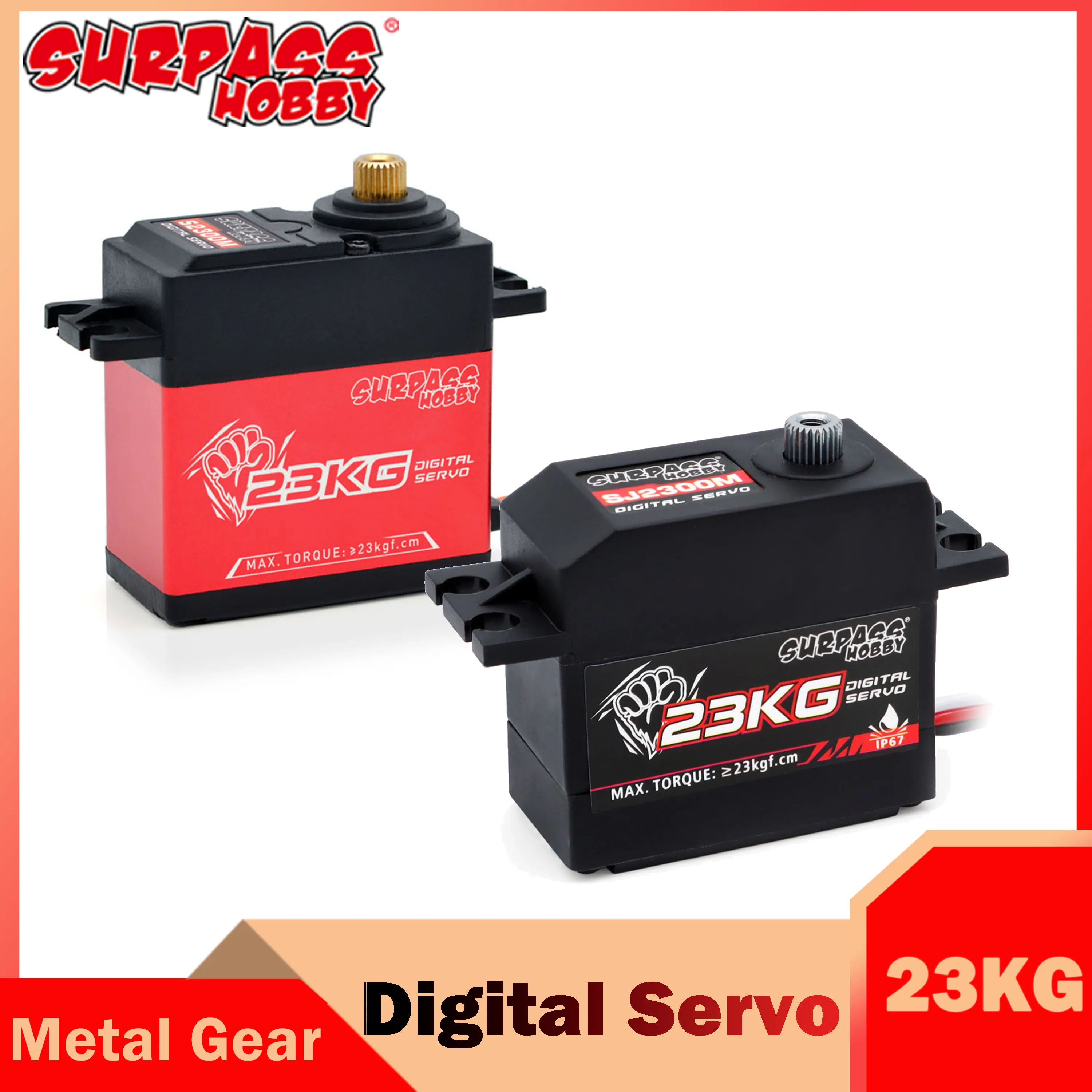 Сервопривод Surpass Hobby для радиоуправляемых моделей автомобилей, лодок, роботов, самолетов, дронов, 23 кг, цифровой Стандартный сердечник с металлической шестерней 25 т для 1/8 1/10