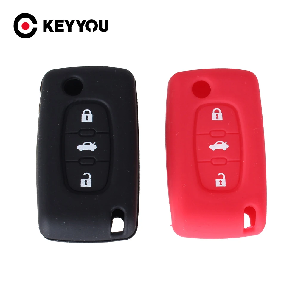 

KEYYOU 3 Buttons For Peugeot 206 207 307 308 407 408 Citroen C1 C2 C3 C4 C5 C6 C8 Car Styling Silicone Car Remote Key Case Cover