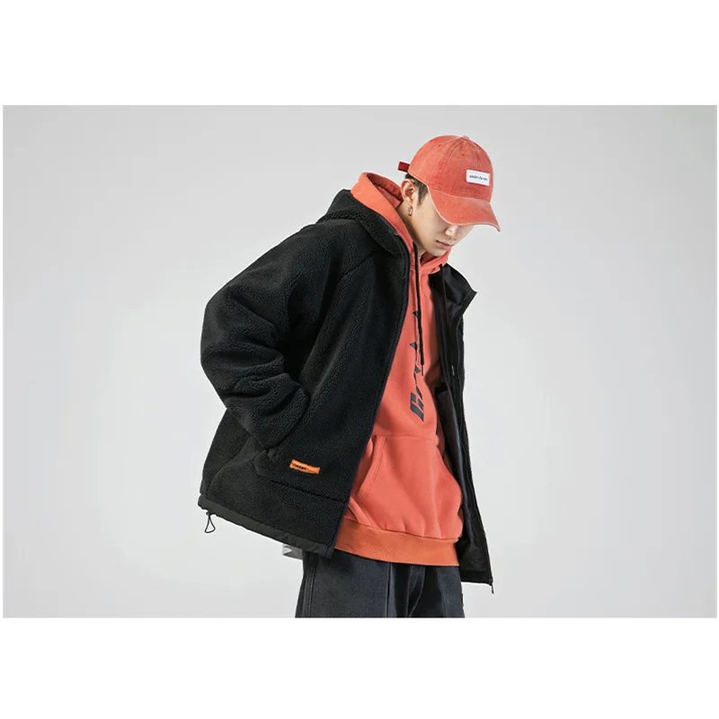 Streetwear Men 2022 New Style Granular Pile Hooded Black Outerwear Comfortable Cotton Clothes Loose Versatile Coat Winter Female