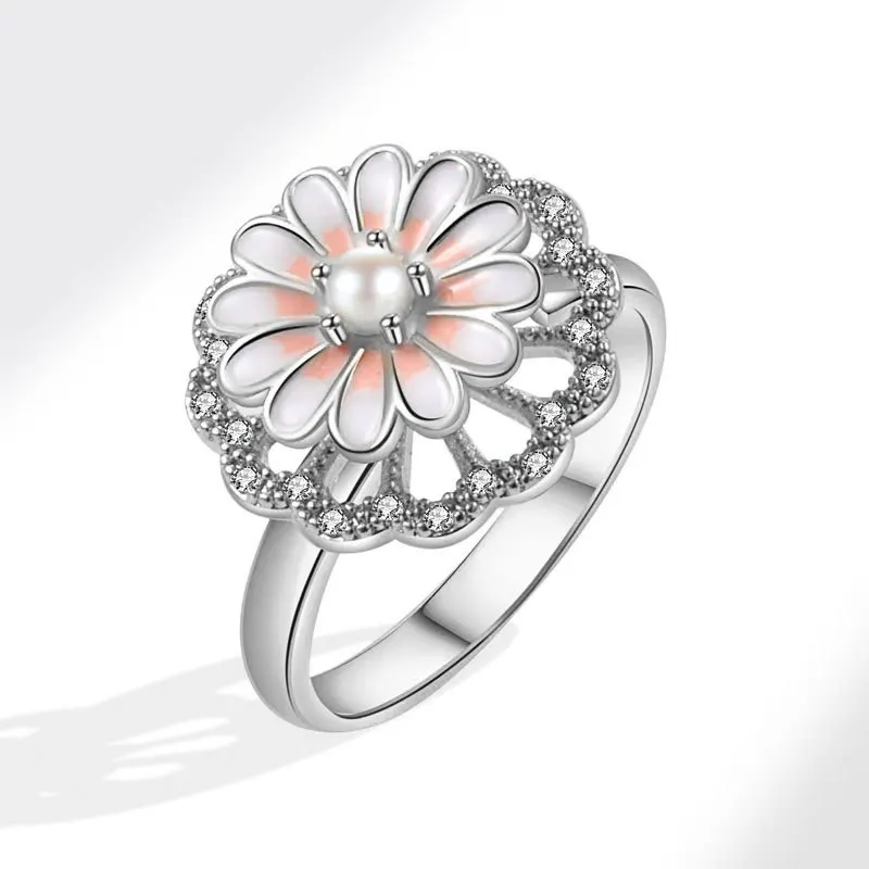 Shuangshuo вращающееся кольцо с подсолнухом для женщин регулируемое кольцо-Спиннер