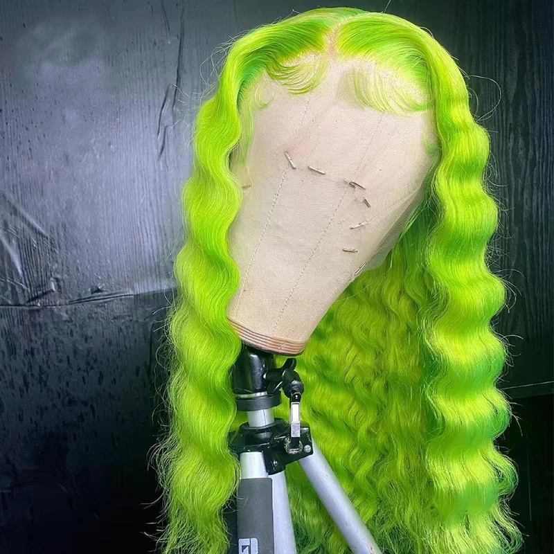 Парик из натуральных человеческих волос с эффектом омбре перехлёстом Зеленых