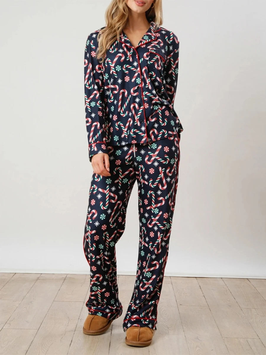 Женский комплект для отдыха из 2 предметов рубашка с принтом Санта-Клауса и