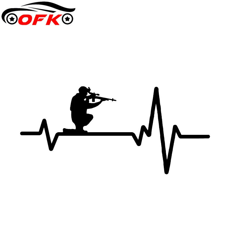 

Fashion Electrocardiogram On Shooting Soldier Graphic Gun Car Sticker Vinyl Decoration Motorcycle Accessories 15*7CM