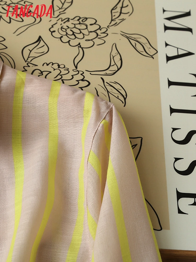 Блузка Женская Полосатая с длинным рукавом из хлопка и льна |