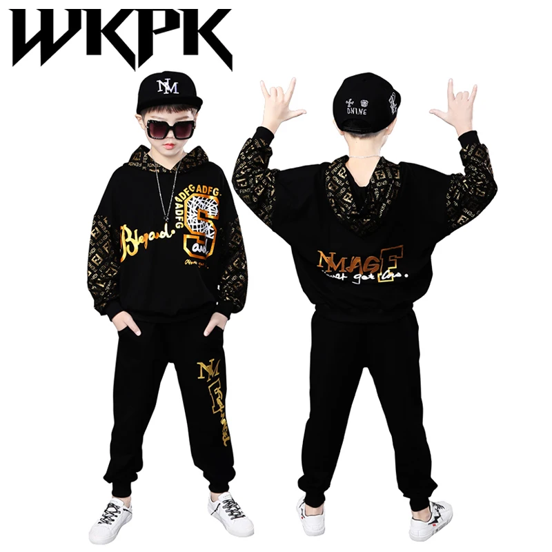 

WKPK 4-18 Year Boy Clothes New Autumn Spring Children Clothing Fashion Black Cartoon Sportswear Outdoor Comfortable Kids Suit