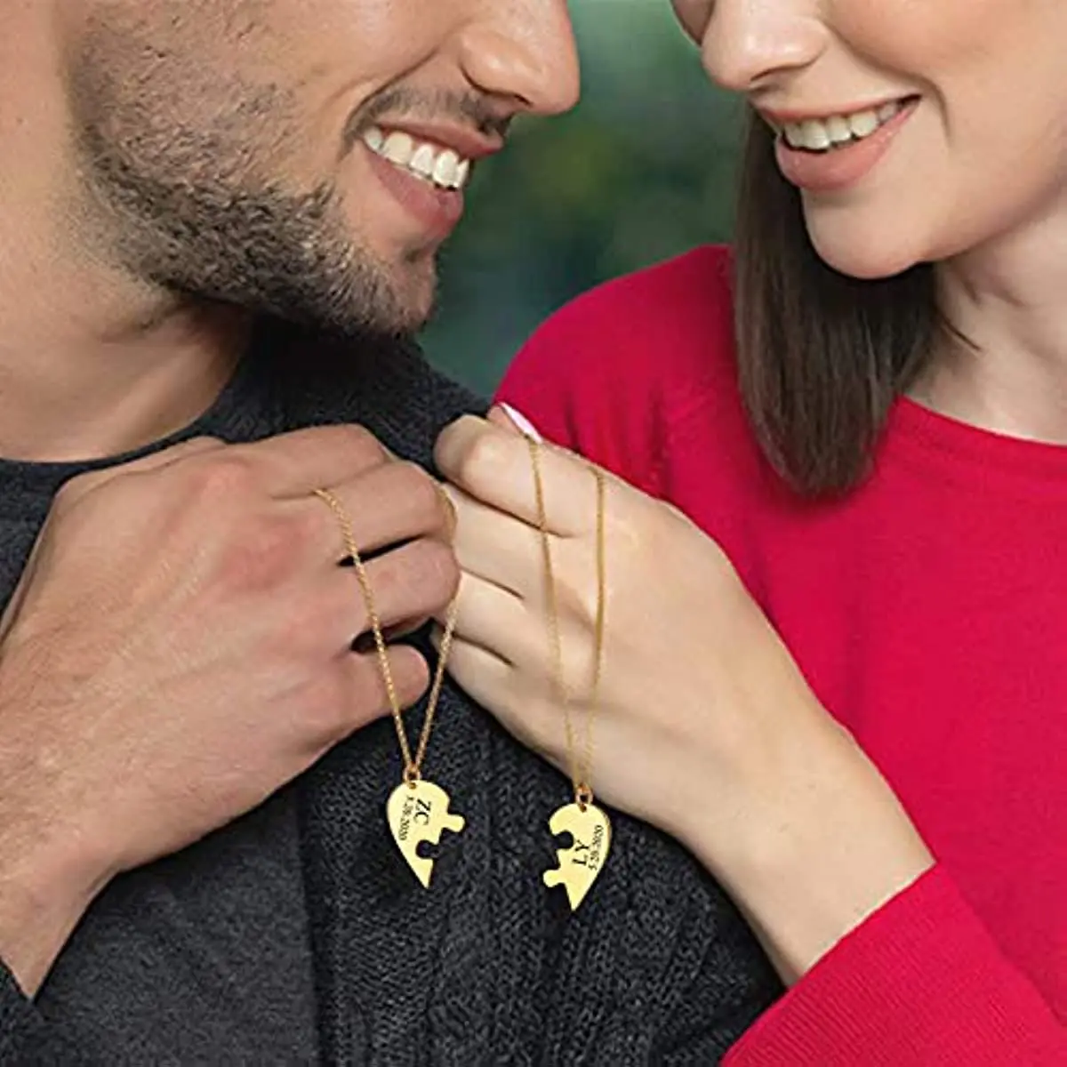 Family and Friend Names Carved Heart Shaped Puzzle Stainless Steel Neck Pendant Wedding Customizable Necklace Name