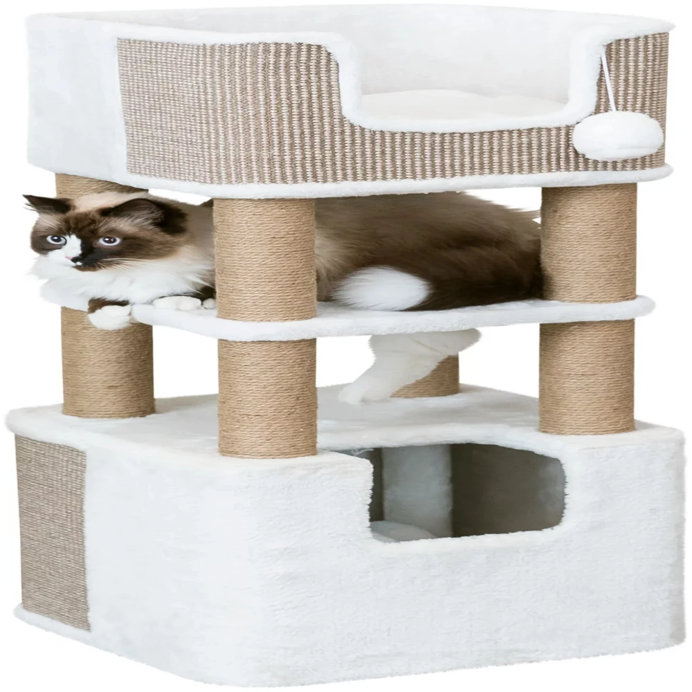 

Plush & Sisal 3-Level 43.3" Cat Tree with Scratching Posts & Condo, Brown