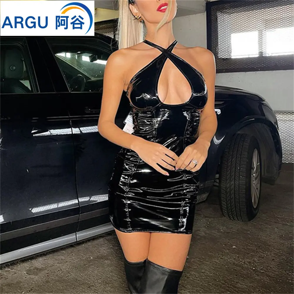 

Backless Bodycon Mini Dress Sexy Women Sleeveless Halter Neck Side Slit Dress for Night Clubs Party clothes for women tees