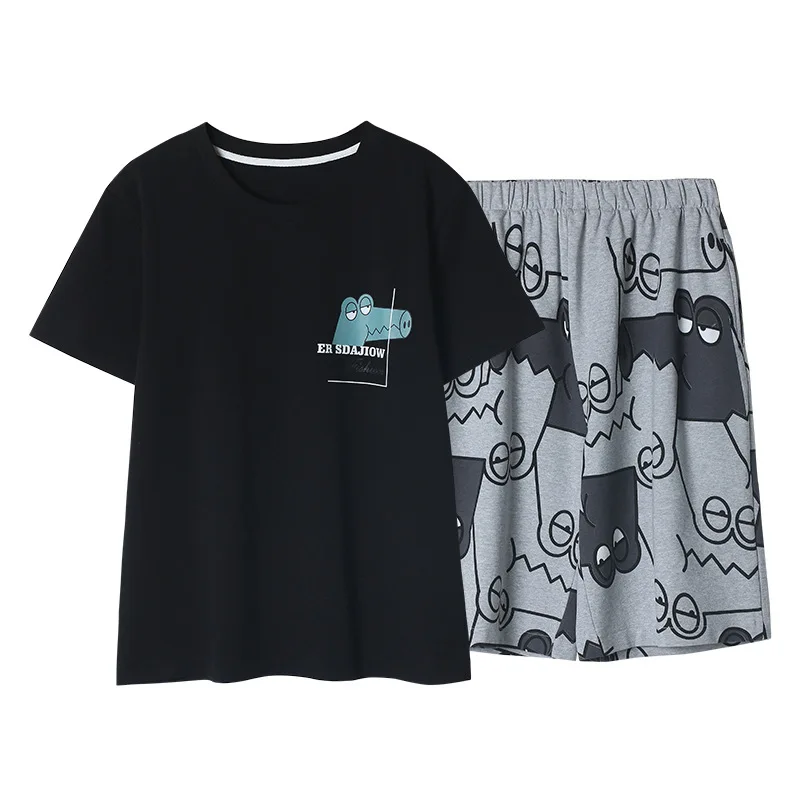 

Spring Summer Plus Size Men's Short Sleeves Home Clothes Suit Pure Cotton Leisure Man Lounge Wear Fashion Cartoon Pajamas Sets