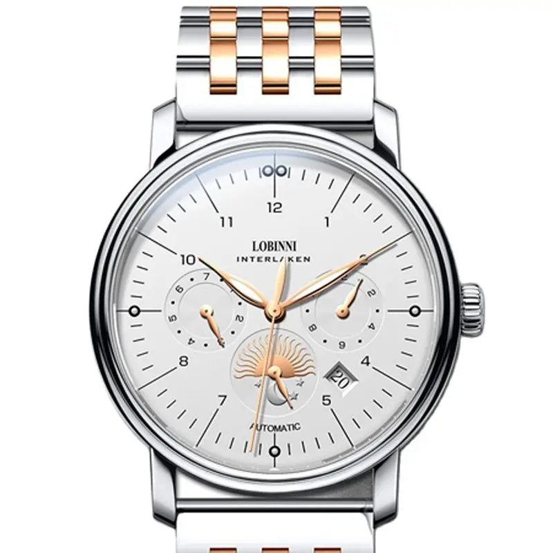 Luxury Brand Switzerland LOBINNI Seagull Automatic Mechanical Sapphire Men's Watches Moon Phase Multi-function Clocks L15008-9