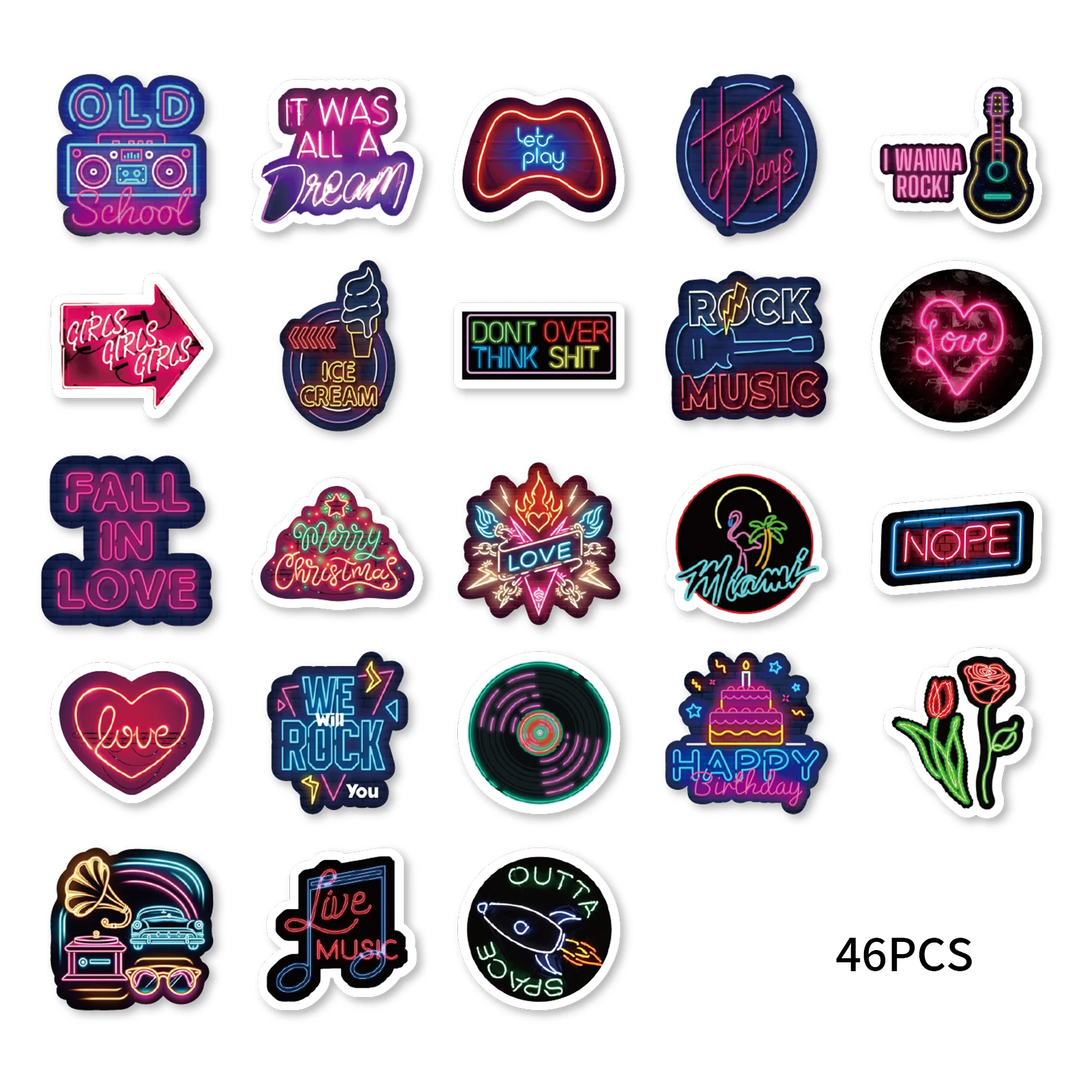 46 Шт. Неоновые Наклейки С Граффити Для Украшения Ночного Рынка Ноутбуков Бутылок