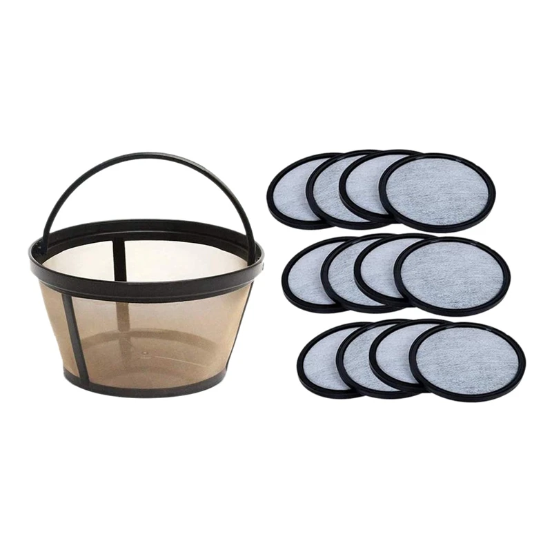 

12 Pcs Replacement Charcoal Water Filter Disks for Mr. Coffee Machines with Reusable Basket Coffee Filter for Mr. Coffee