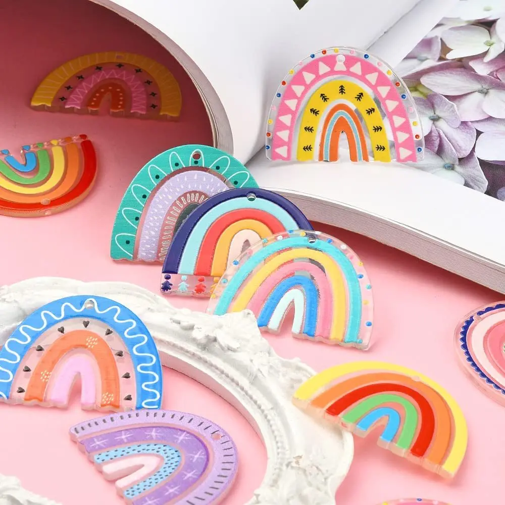 20Pcs/Set Translucent Cartoon Rainbow Acrylic Fun Pendant With Hole DIY Handmade Jewelry Earrings Key Chain Accessories