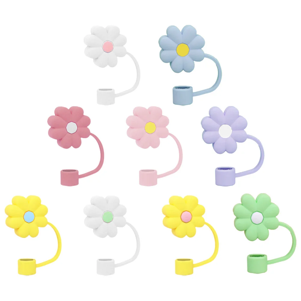 

9pcs Reusable Straw Covers Cartoon Flower Shaped Straw Tips Covers Straw Toppers