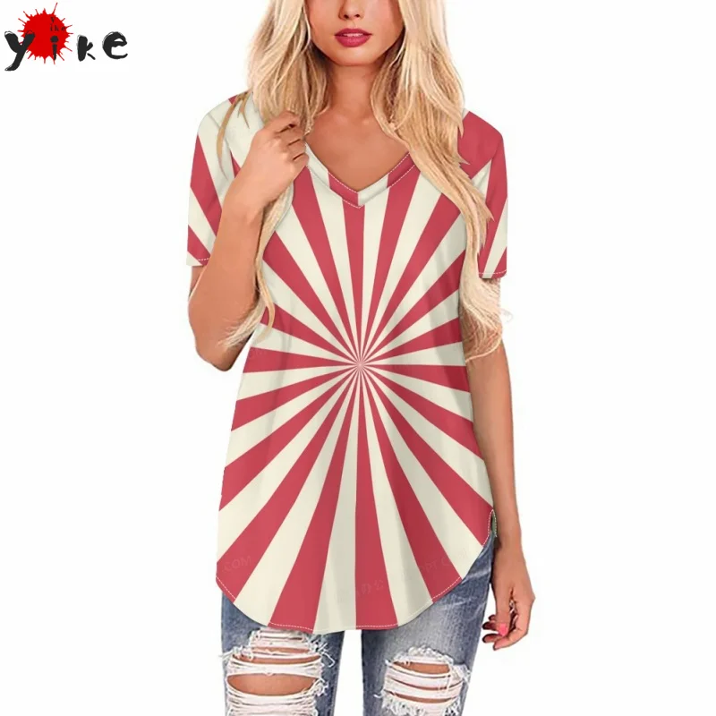

Футболка женская оверсайз с коротким рукавом, Повседневная рубашка в полоску, с абстрактным рисунком, с V-образным вырезом, на лето