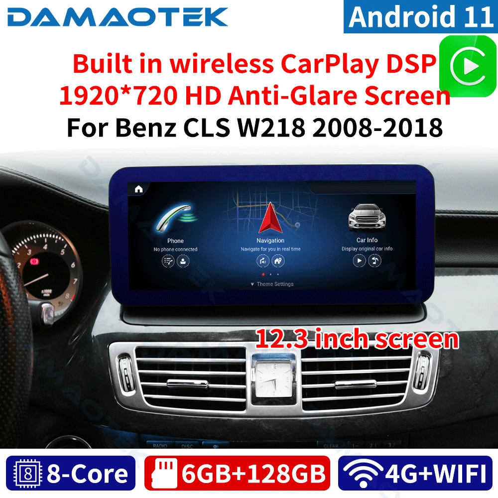 

Автомобильный dvd-плеер DamaoTek, 12,3 дюйма, Android 11,0, для Mercedes BENZ B CLASS W246 2008-2018, автомобильное радио, сенсорный экран, carplay, беспроводной