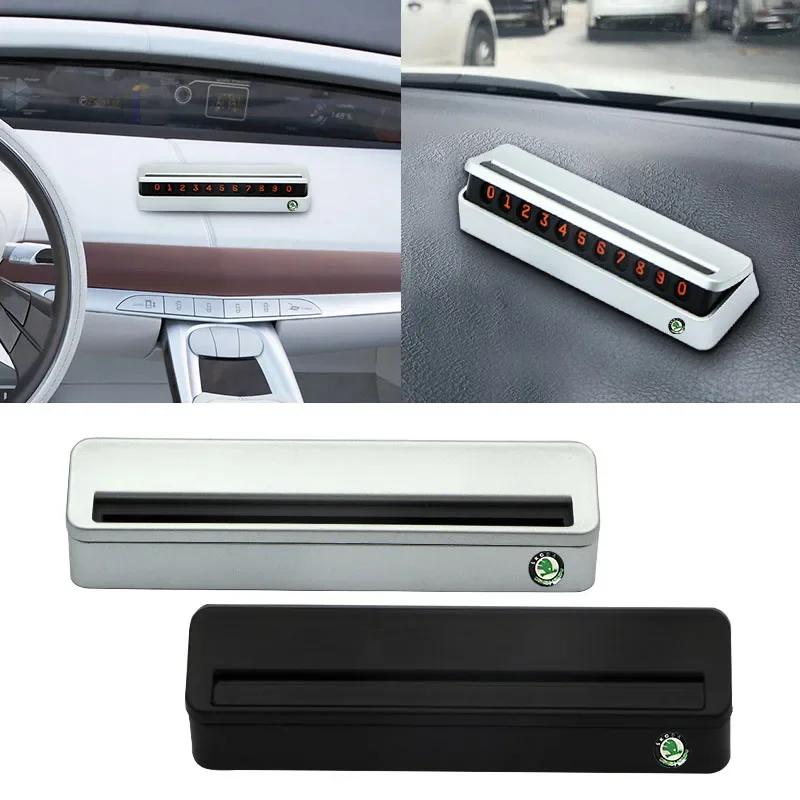 Car Temporary Parking Card Phone Number Plate For Skoda Octavia A5 A7 RS Fabia Superb Rapid Yeti Kodiaq Auto Accessories