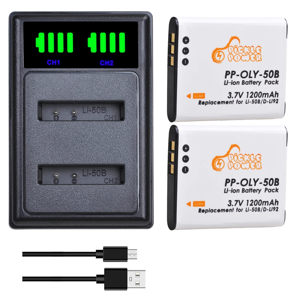 

Pickle Power Li-50B D-LI92 Battery+LED Dual Charger for OLYMPUS SP 810 800UZ u6010 u6020 u9010 SZ14 SZ16 D755 u1010 SZ30 SZ20
