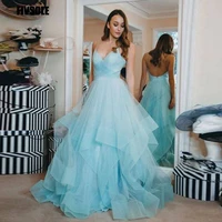 fivsole v neck tulle prom dresses with ruffles sexy spaghetti straps pleated women party gowns mint green robes de soir%c3%a9e