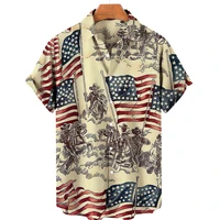 summer shirts for men 3d usa flag print tops vintage clothes one button casual fashion shirt mens camisas hawaiian beach shirt