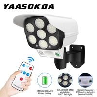 led motion detection solar lamp ip65 remote control outdoor street security dummy camera lighting 3 modes spotlight for garden