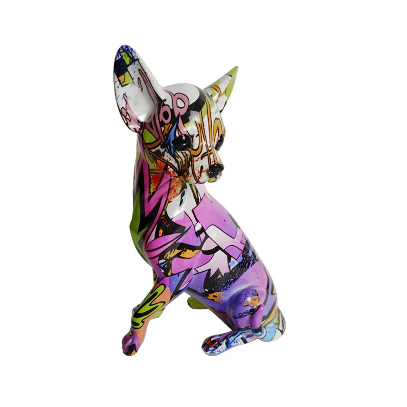 

Colorful Chihuahua Statue Creative Graffiti Art Multicolor Dog Figurine Resin Indoor Home Decor Splash Color Animal Sculpture