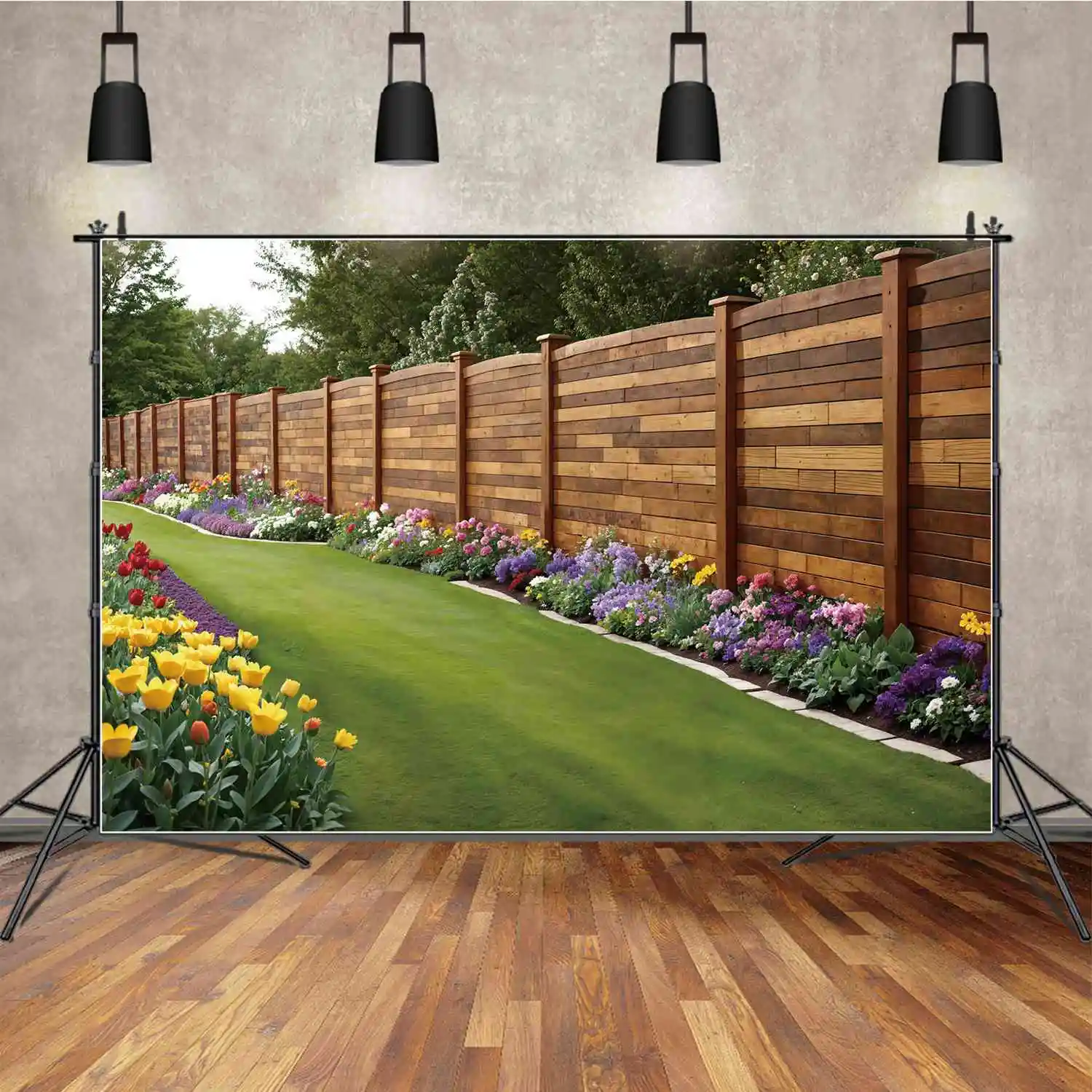 

Flowers Garden Backdrops Photography Spring Blossom Grassland Wooden Wall Scene Personalized Children'S Photo Background Banners