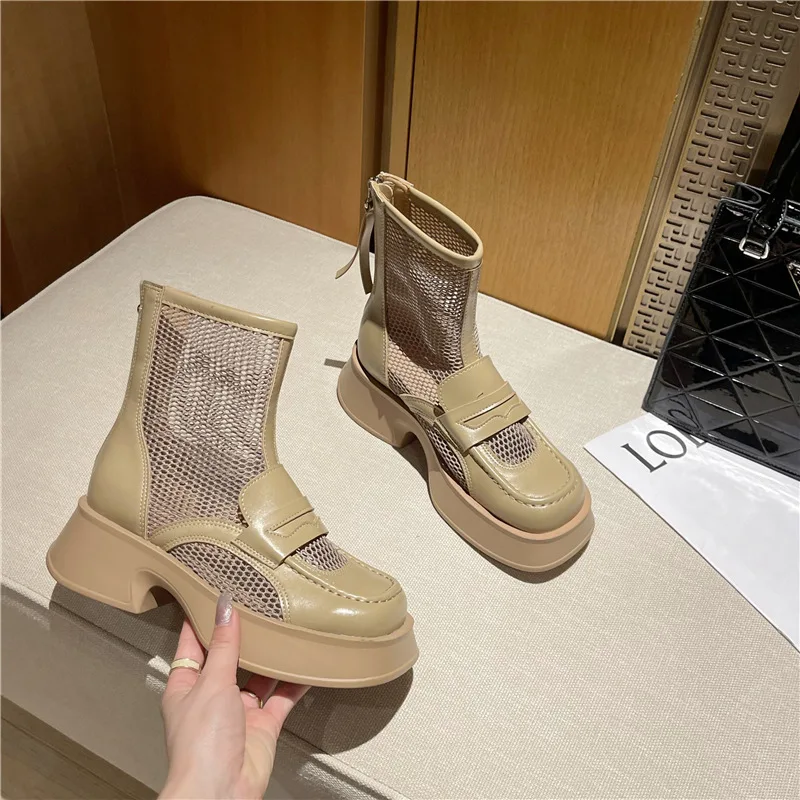 

Женские сетчатые Ботильоны на молнии, повседневные дышащие ботинки на платформе, Новинка лета 2022