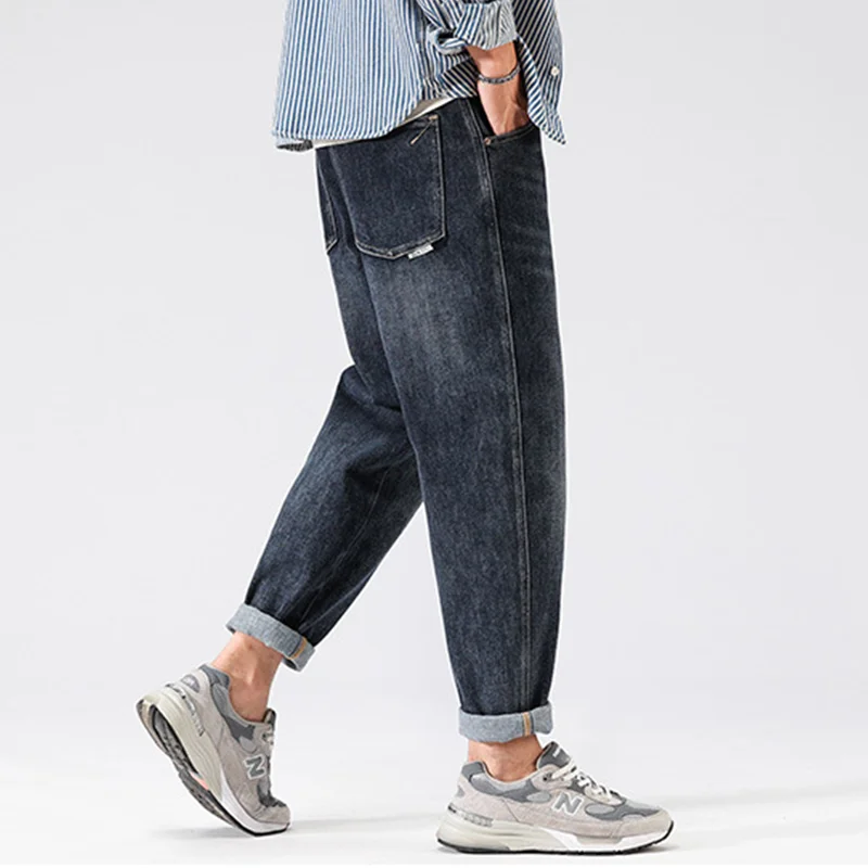 Streetwear Men 2022 New Pattern Vintage Recreational Blue Pants American Straight Cylinder Comfortable Loose Jeans Autumn Femal