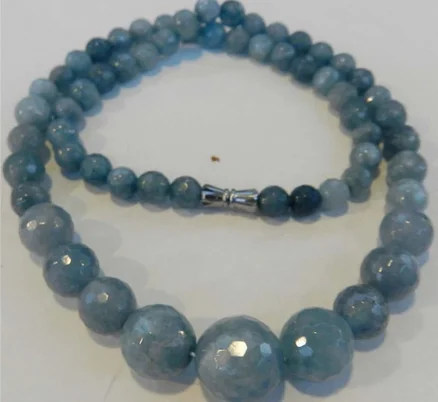 

6-14mm Brazilian created Aquamarine Faceted Gems Round Beads Necklace