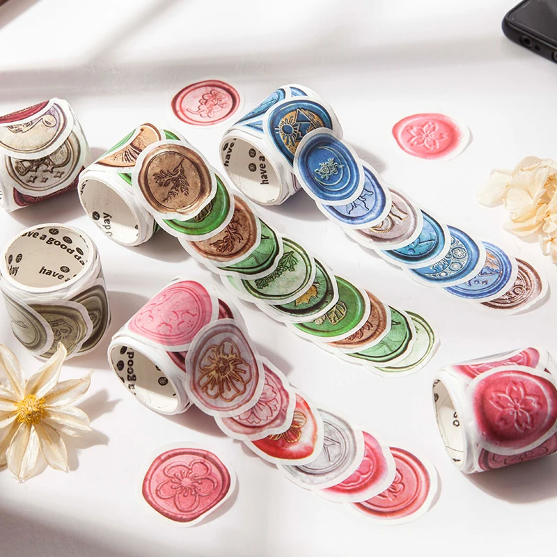 Yoofun 50pcs/roll Vintage Tape Sticker for Envelope Seal Scrapbooking Junk Journal Collage Diary Decor Label |