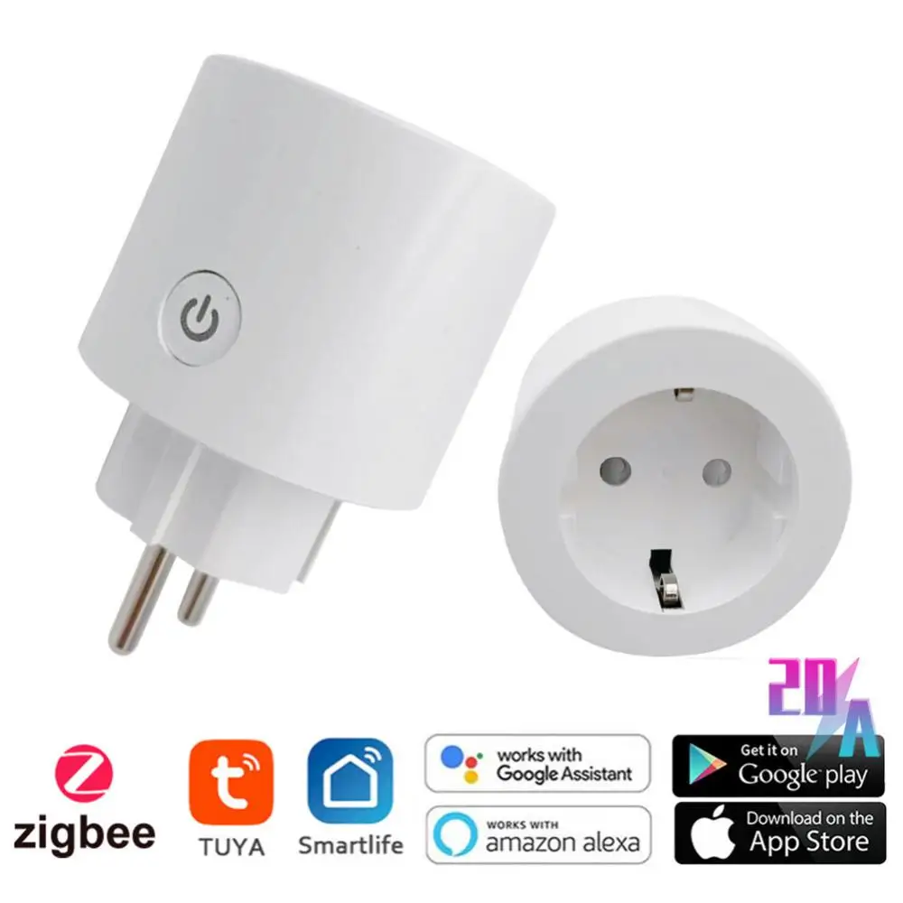 

Zigbee 20a Eu Plug Smart Life Voice Control Eu Plug Adapter Remote Wireless Socket Work With Alexa Google Home Tuya Wireless