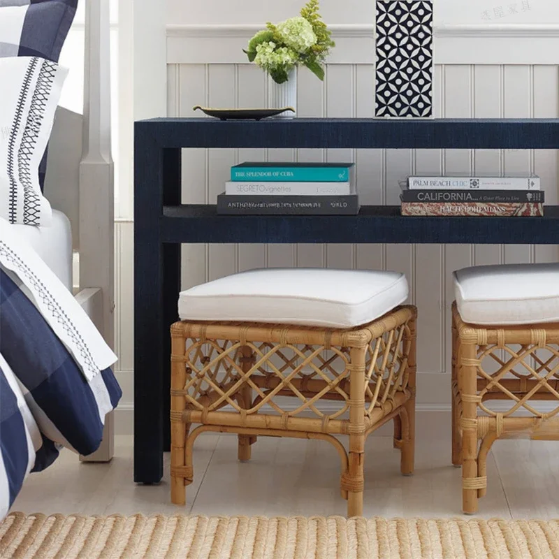 Табуретка из ротанга в стиле Ins мебель массива дерева для смены обуви скамейка