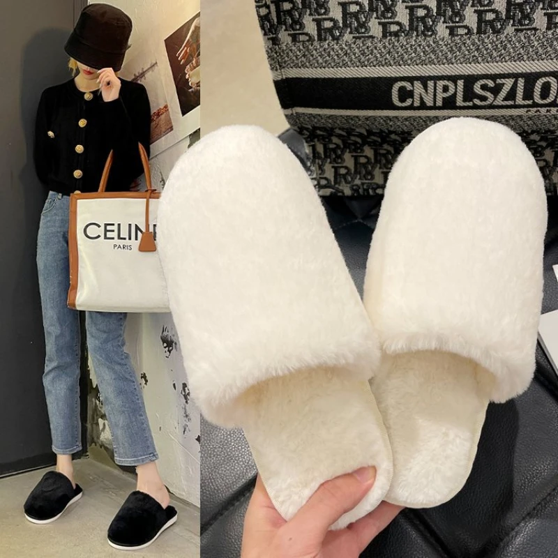 

Baotou semi-slippers women wear the new fairy style casual flat plush thermal slippers Instagram trend