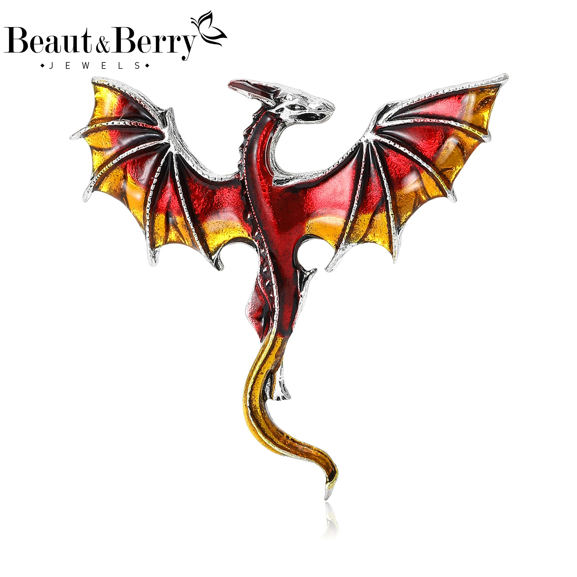 Фото Beaut & Berry Роскошные эмалированные броши с летающим драконом для женщин, унисекс, булавки с животными, подарки для друзей, вечерние украшения, аксессуары для банкета №1